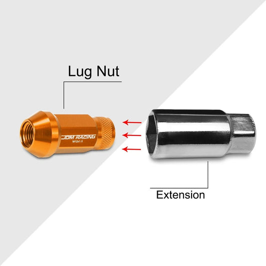 Set of 20 M12X1.5 Orange JDM Open End Cone Hex Wheel Lug Nuts + 25mm Extension