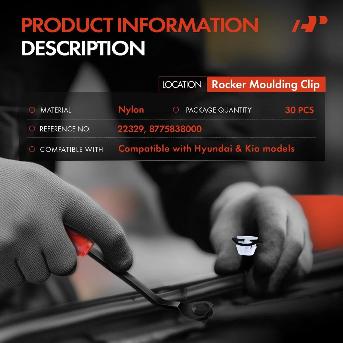 30 Nylon Side Rocker Molding Clips Compatible with Kia