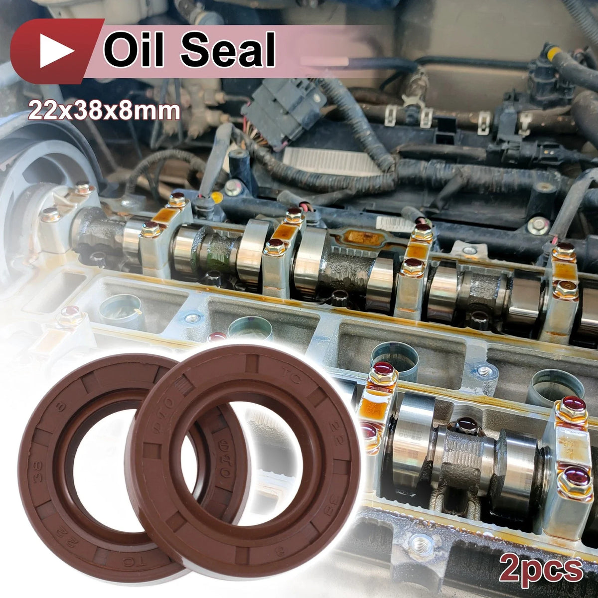Set of 2 Oil Seal Rotary Shaft Seal FKM Rubber 22x38x8mm