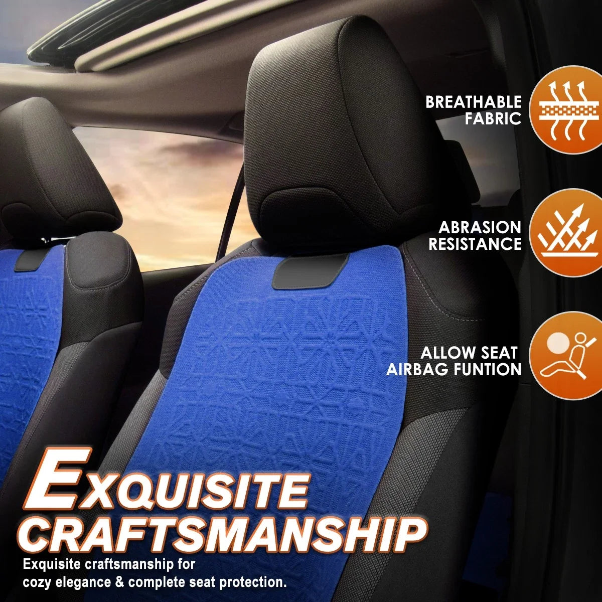 Set of 2 Universal Seat Covers for Cars and Trucks (Protex Series, Blue)