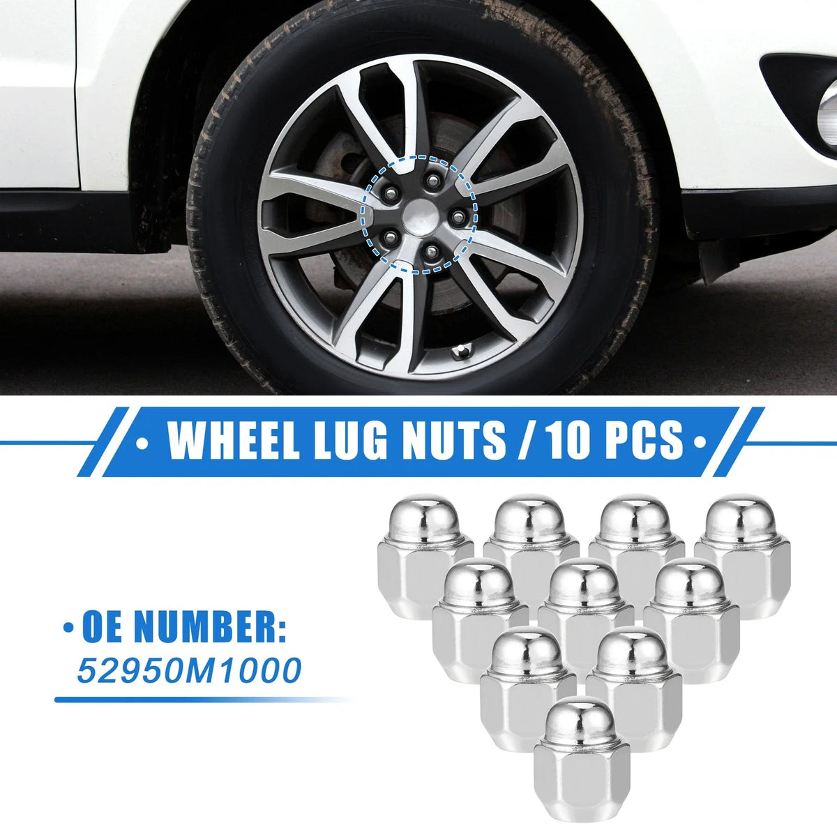 10pcs Wheel Lug Nuts for Hyundai Santa Fe (M12x1.5)