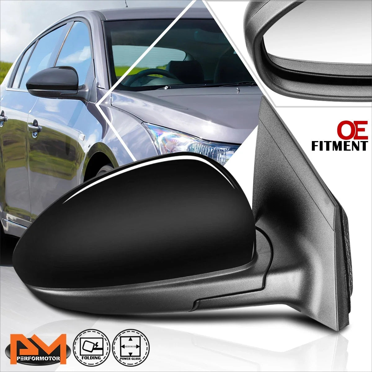 Powered Rear View Side Door Mirror Right for Chevy Cruze (2011-2016)