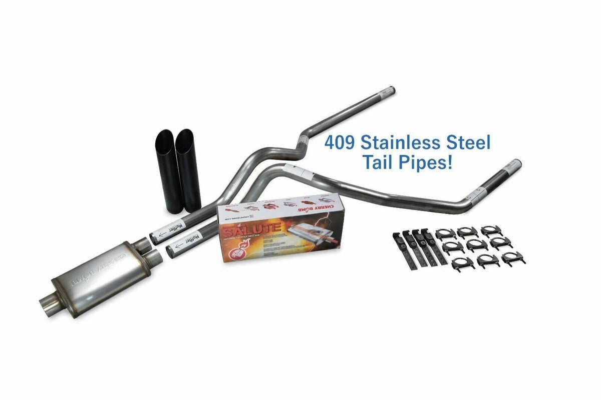 2.5" Dual Exhaust Kit for Chevy GMC 1500 (2015–2018) - Stainless, Black Tips
