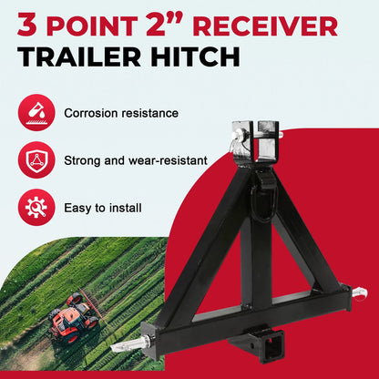 3 Point 2" Receiver Trailer Hitch for Category 1 Tractor (Heavy Duty)
