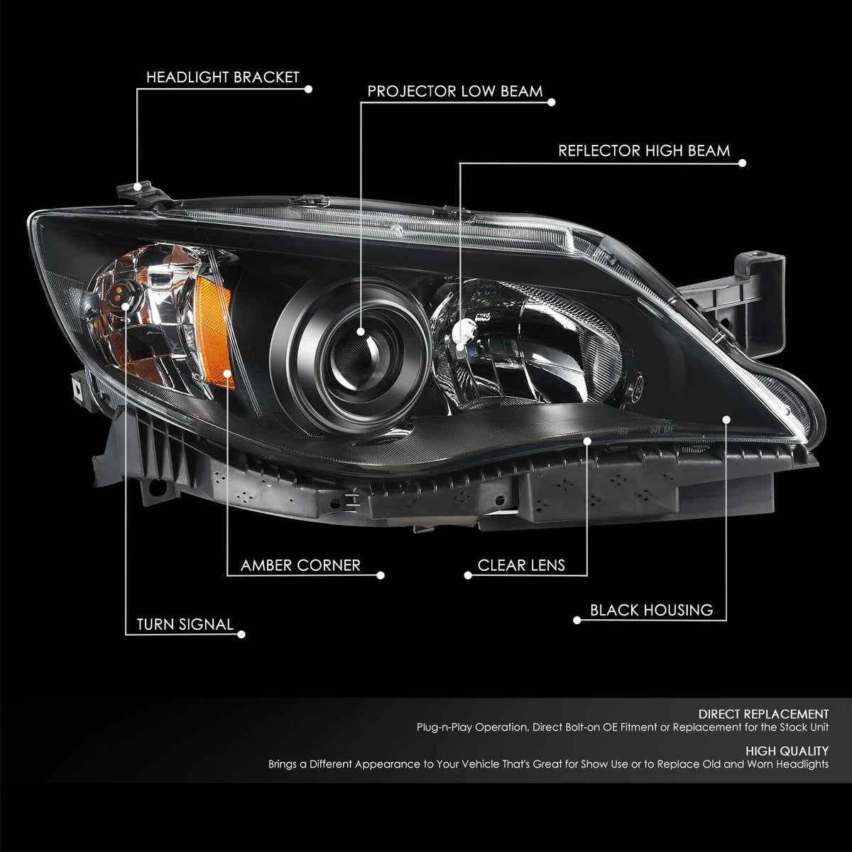 Projector Headlight Assembly for Subaru Impreza (2008–2011)
