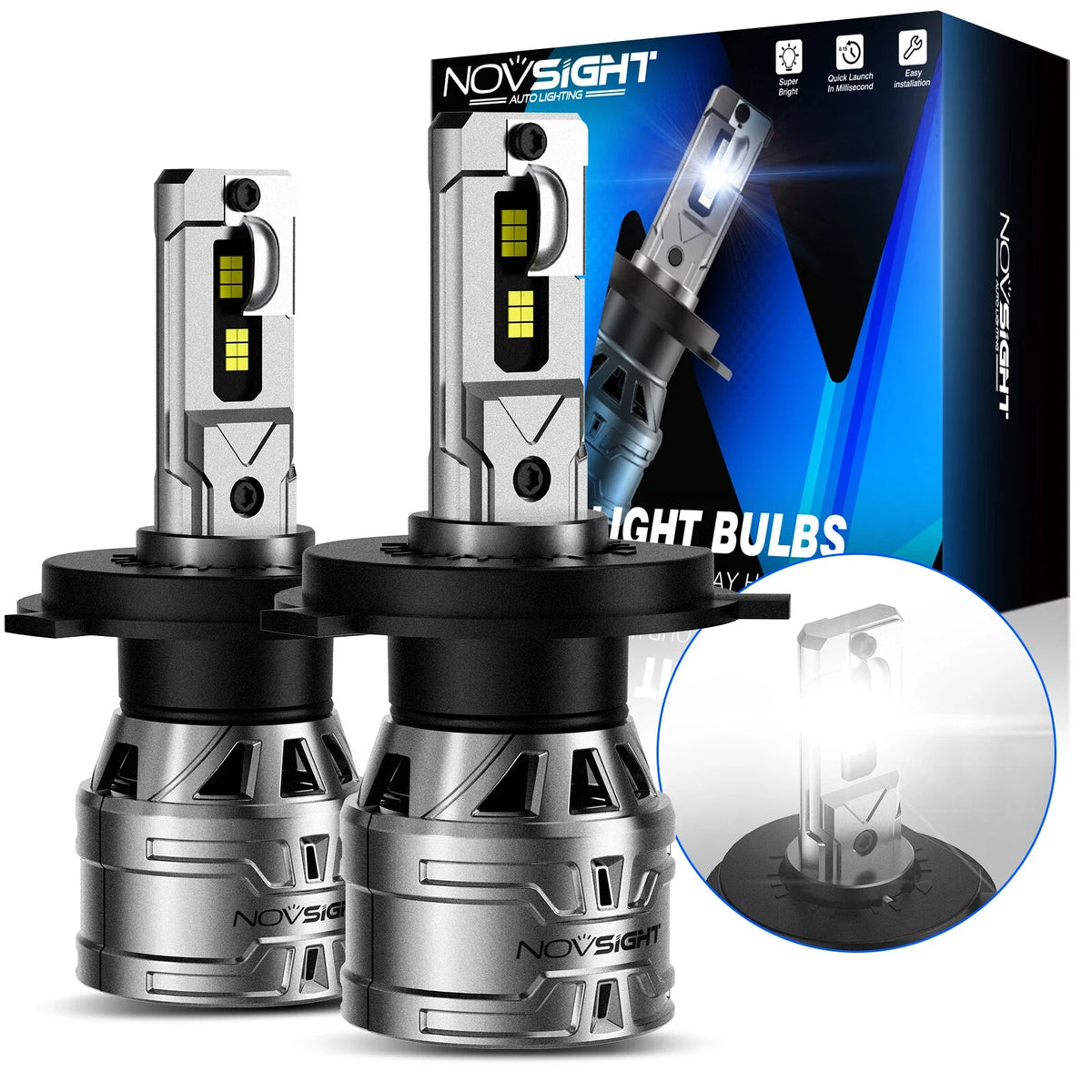 LED Headlight Bulbs Kit 9003 H4 - 2X for NOVSIGHT 2010 to 2023