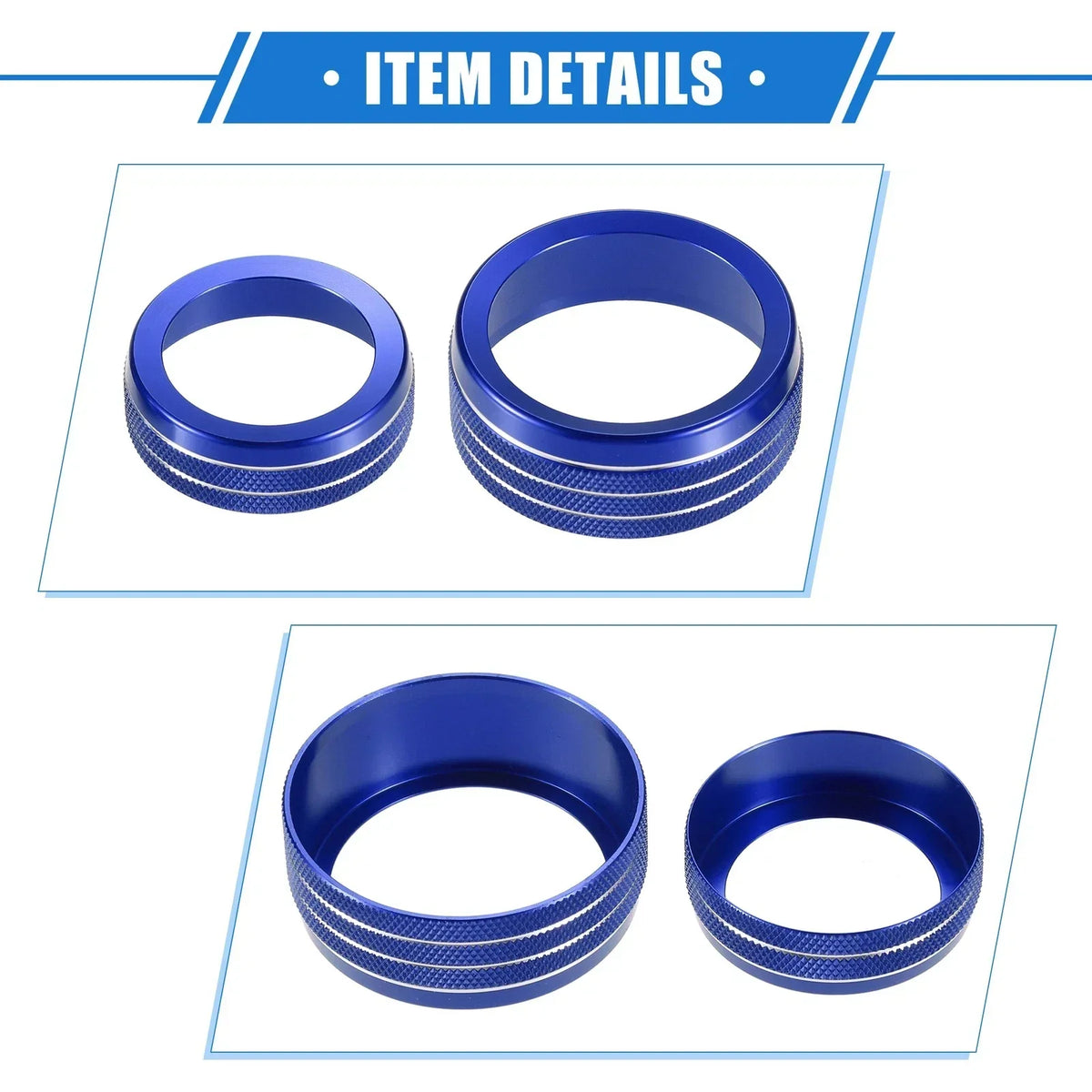 3 Blue Car AC Audio Tune Knob Covers for Dodge Dart (2012-2018)