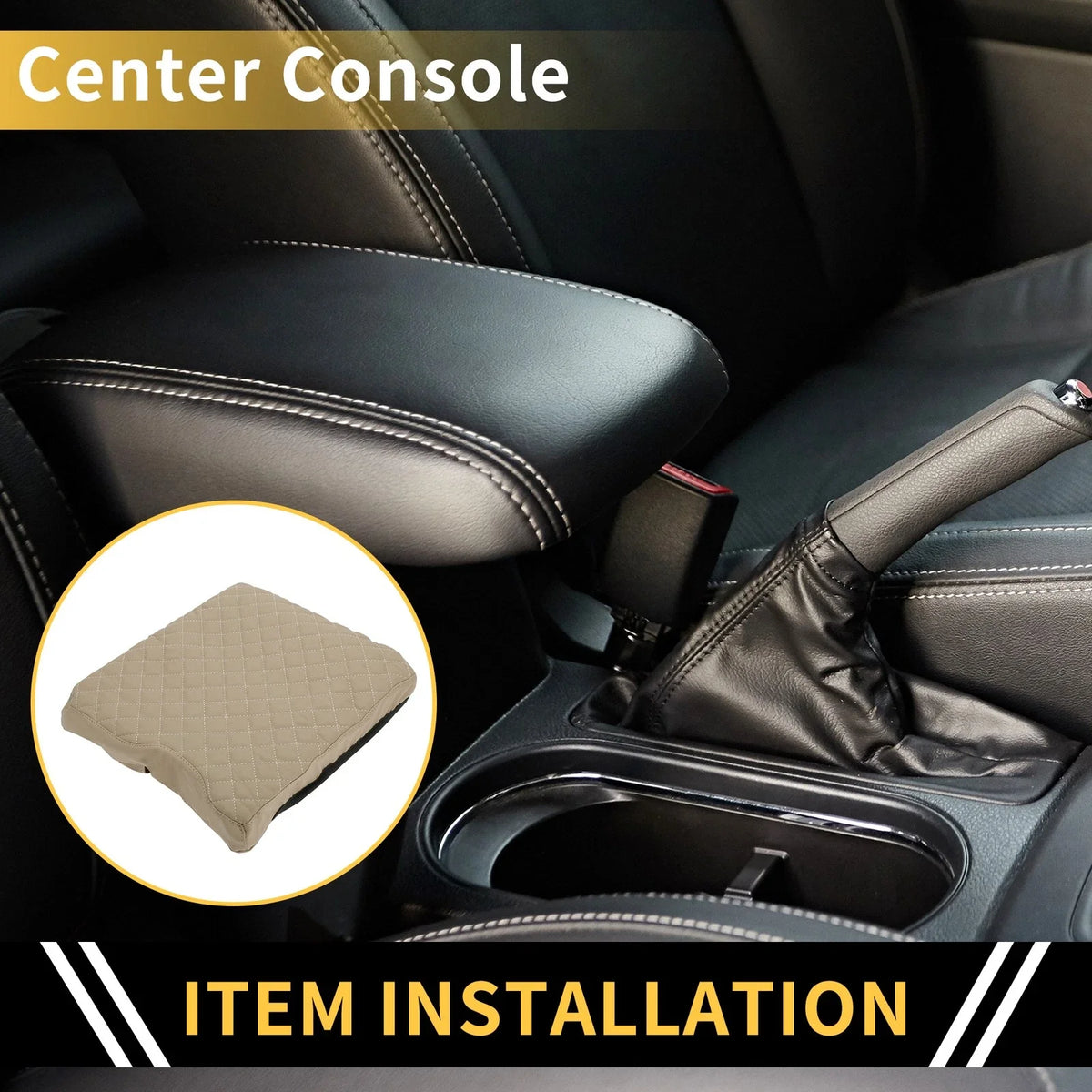 Center Console Cover for Ford F-150 (2015–2020) Microfiber Leather Beige