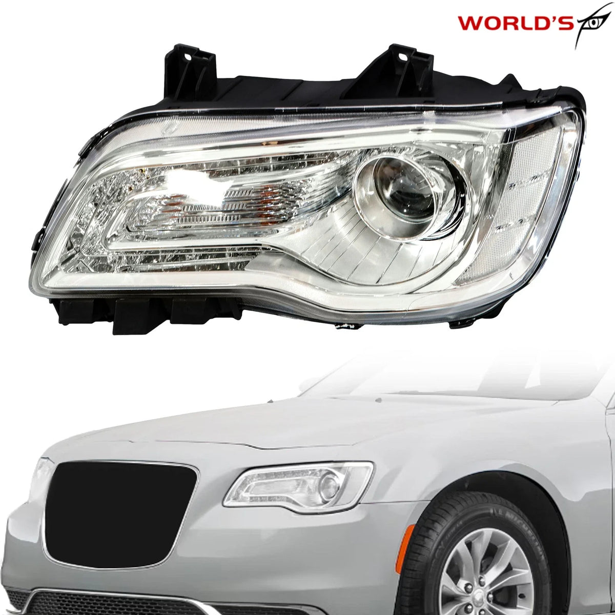 Headlight for Chrysler 300 (2018–2023) Halogen Chrome Driver Side