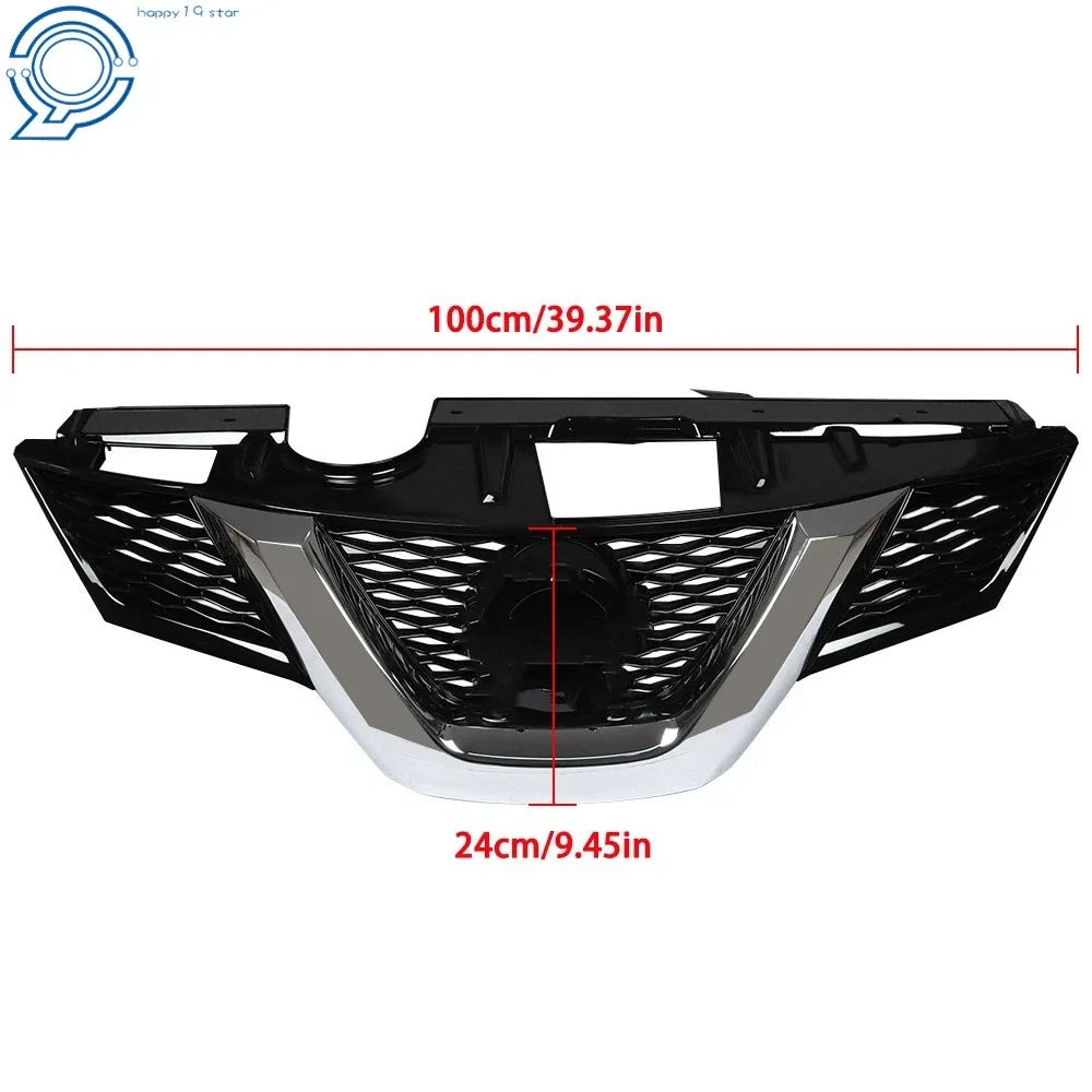 Front Bumper Upper Grille Glossy Black Mesh w/Chrome for Nissan Rogue (2014–2015)