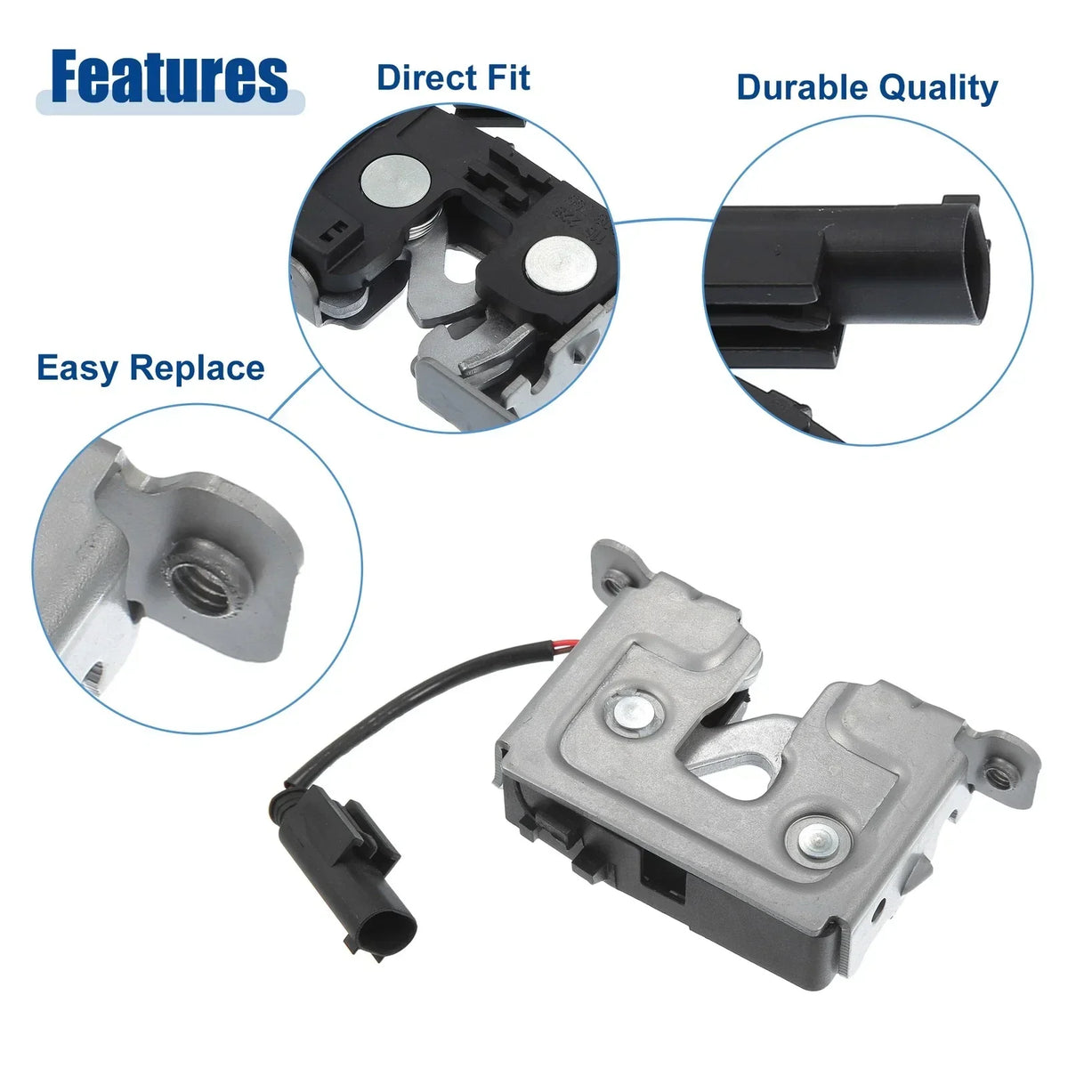 Front Latch Lock Actuator Assembly for BMW 128i Hood Black Gray