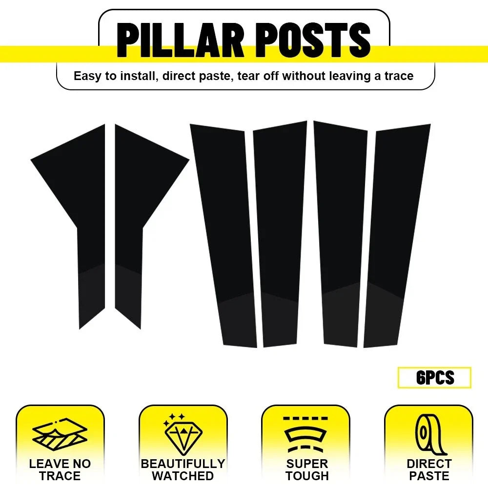 Set of 6 Glossy Black Pillar Post Door Trim Decals for Volkswagen Jetta (2019–2021)