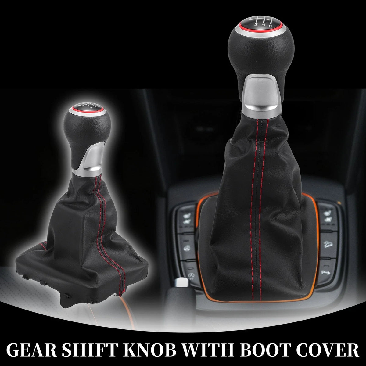 6 Speed Manual Shift Knob with Boot Cover for Audi A6 (2004–2008) Black Plastic