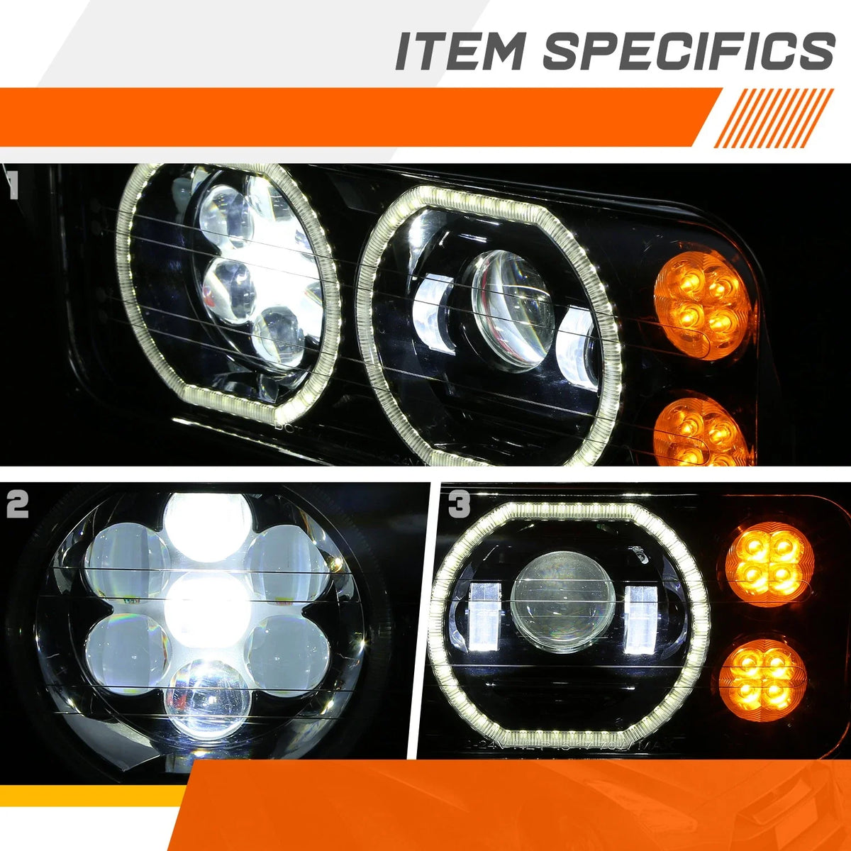 Projector Headlight with LED Halo Ring DRL for Kenworth Western Star 1981-2019