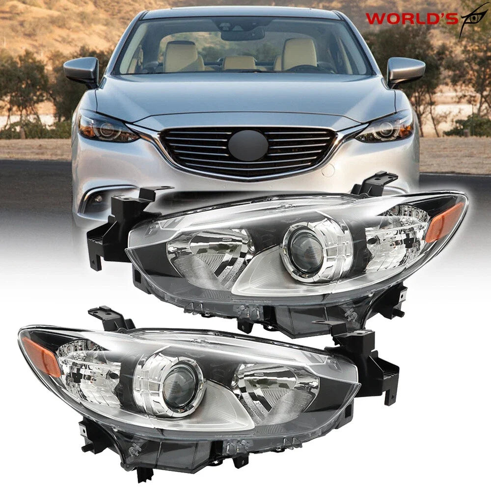Set of 2 Projector Headlights for Mazda 6 (2014–2017) Black Housing