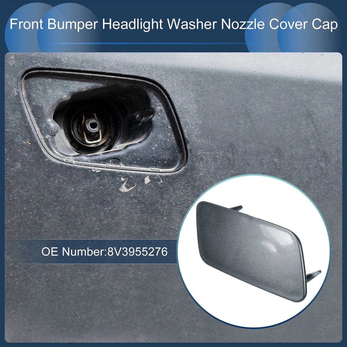 Front Right Washer Nozzle Cover Cap for Audi A3 (2017–2020) 8V3955276 Gray