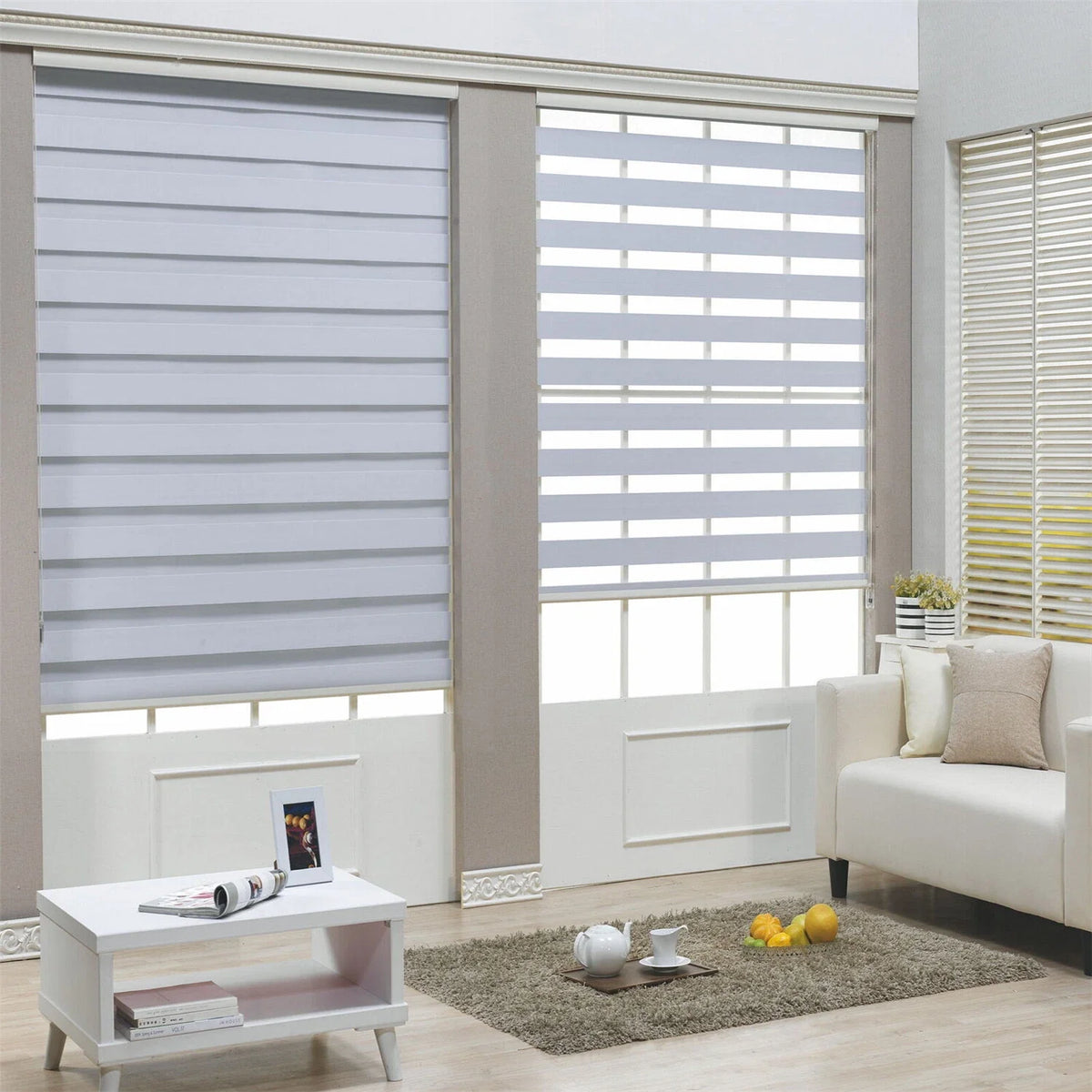 Dual Layer Cordless Zebra Roller Blinds - 56" White