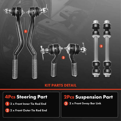 6X Front Tie Rod Ends for Nissan Frontier RWD 1998-2004 Stabilizer Bar