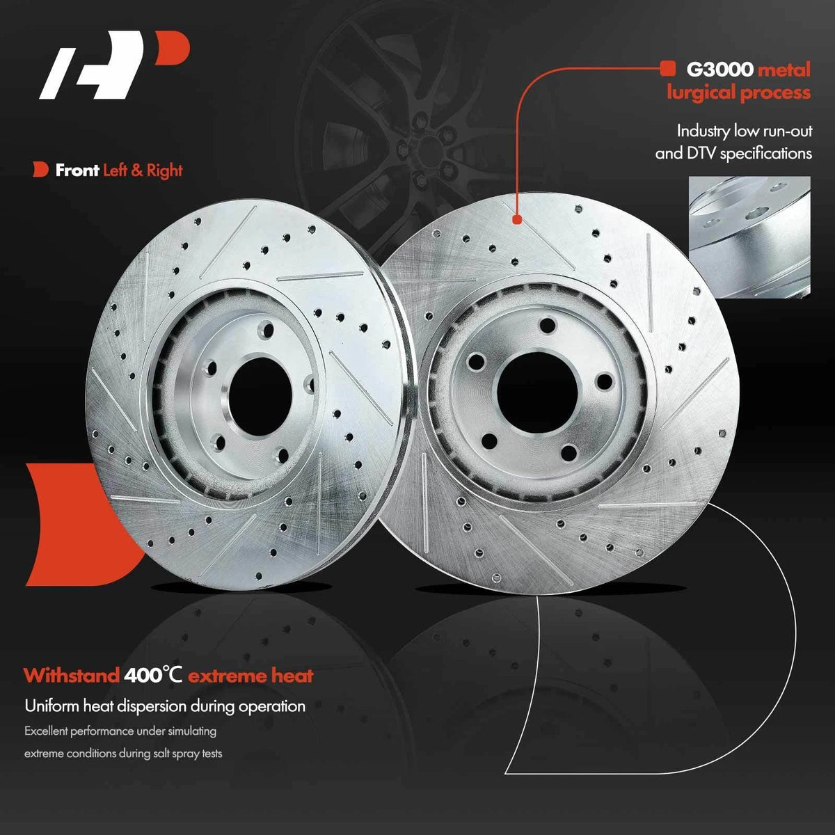 Front Brake Rotors (Drilled) with Ceramic Pads for Nissan Maxima 09-19
