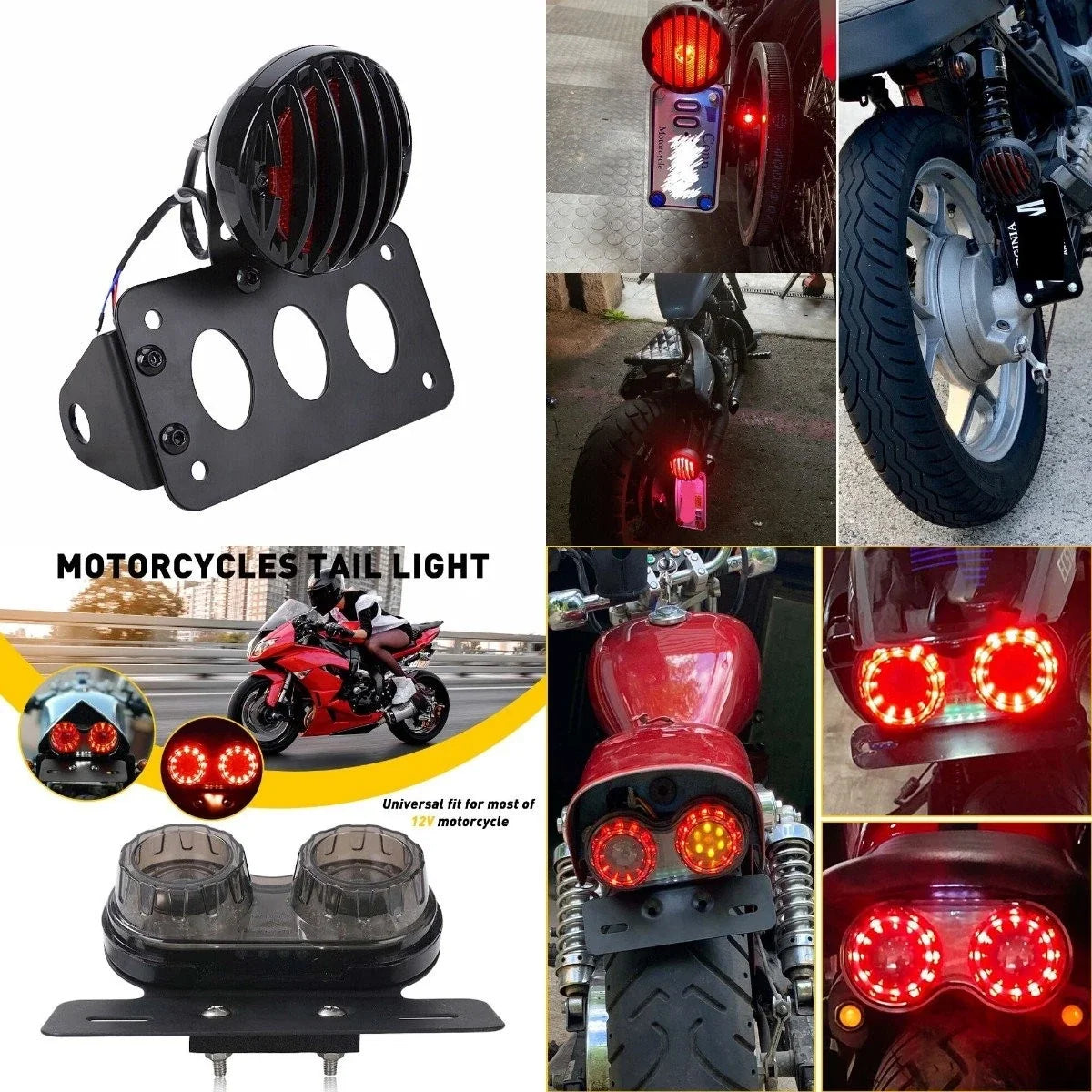 LED 1" Axle License Plate Bracket Tail Light for Chopper Bobber (H)