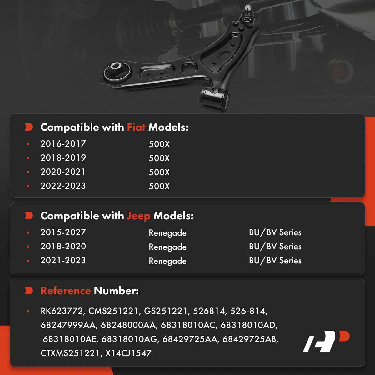 Front Left Control Arm with Ball Joint for Jeep Renegade (2015-2023)