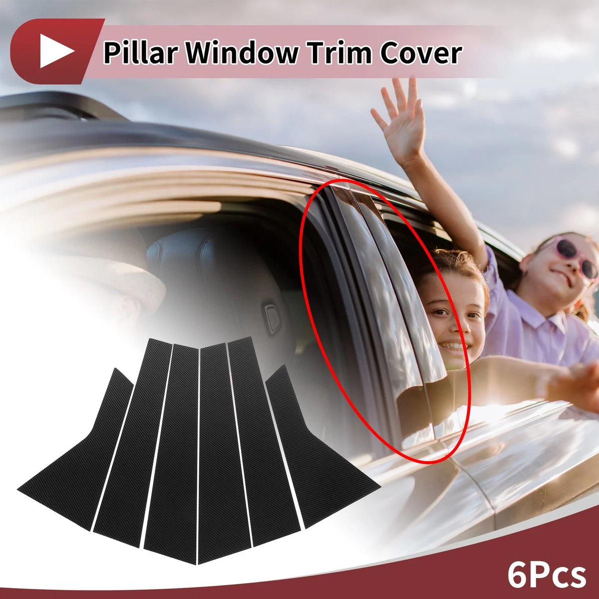 6 Pcs Door Pillar Window Trim for KIA K5 (2016–2019) Black Carbon Fiber