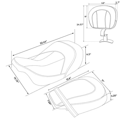 Low-Profile Black Seat and Backrest for Harley Touring 2009-2023