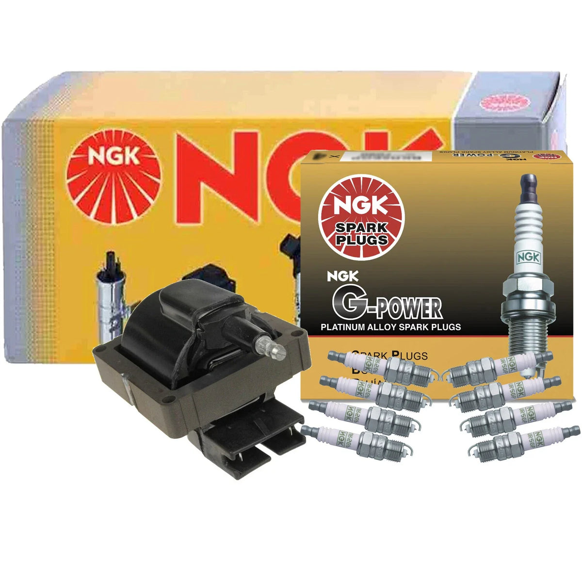 NGK HEI Ignition Coil & 8 G-Power Platinum Spark Plugs for Ford