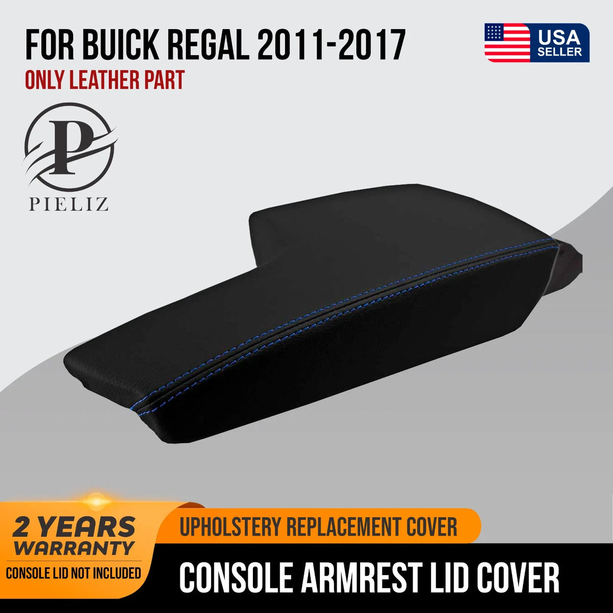Leather Console Lid Armrest Cover for Buick Regal (2011–2017) Black Blue Stitch