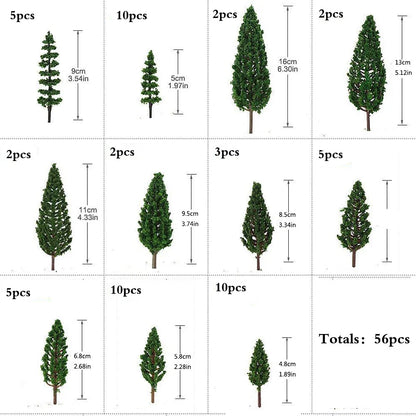 Mixed Model Tree Set - 56pcs for HO OO Scale Railroad Scenery