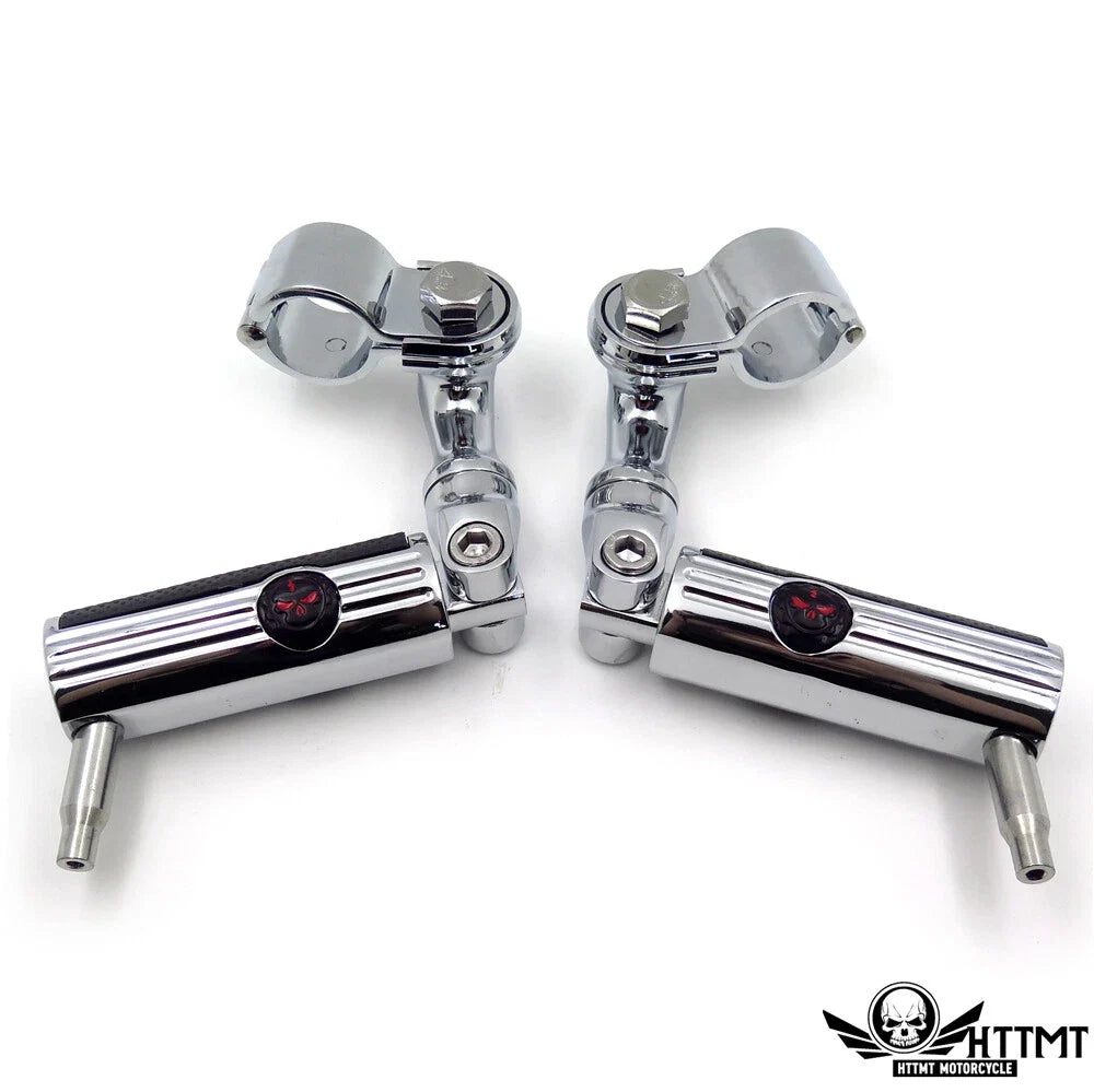Defiance 1.25" Engine Guard Chrome Gear Skull Footpeg Mount Kit