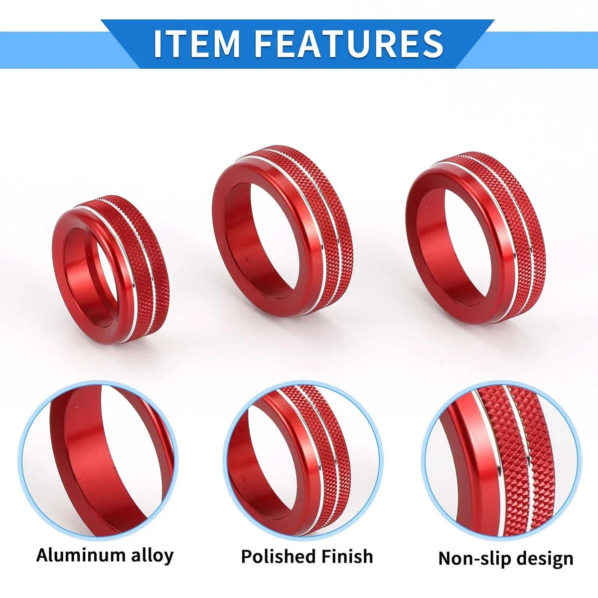 Volume Tune Switch Knob Cover Ring Set (3 Pcs) for Dodge Durango 2021-2023