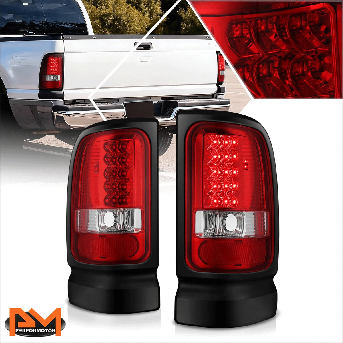 Red LED Tail Lights Set for Dodge Ram Pickup (1994–2002)