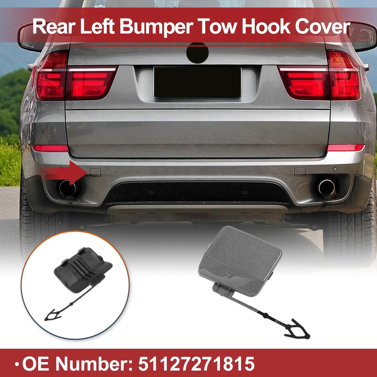 Tow Hook Cover Cap for BMW X5 E70 (2011–2013) No. 51127271815 Gray