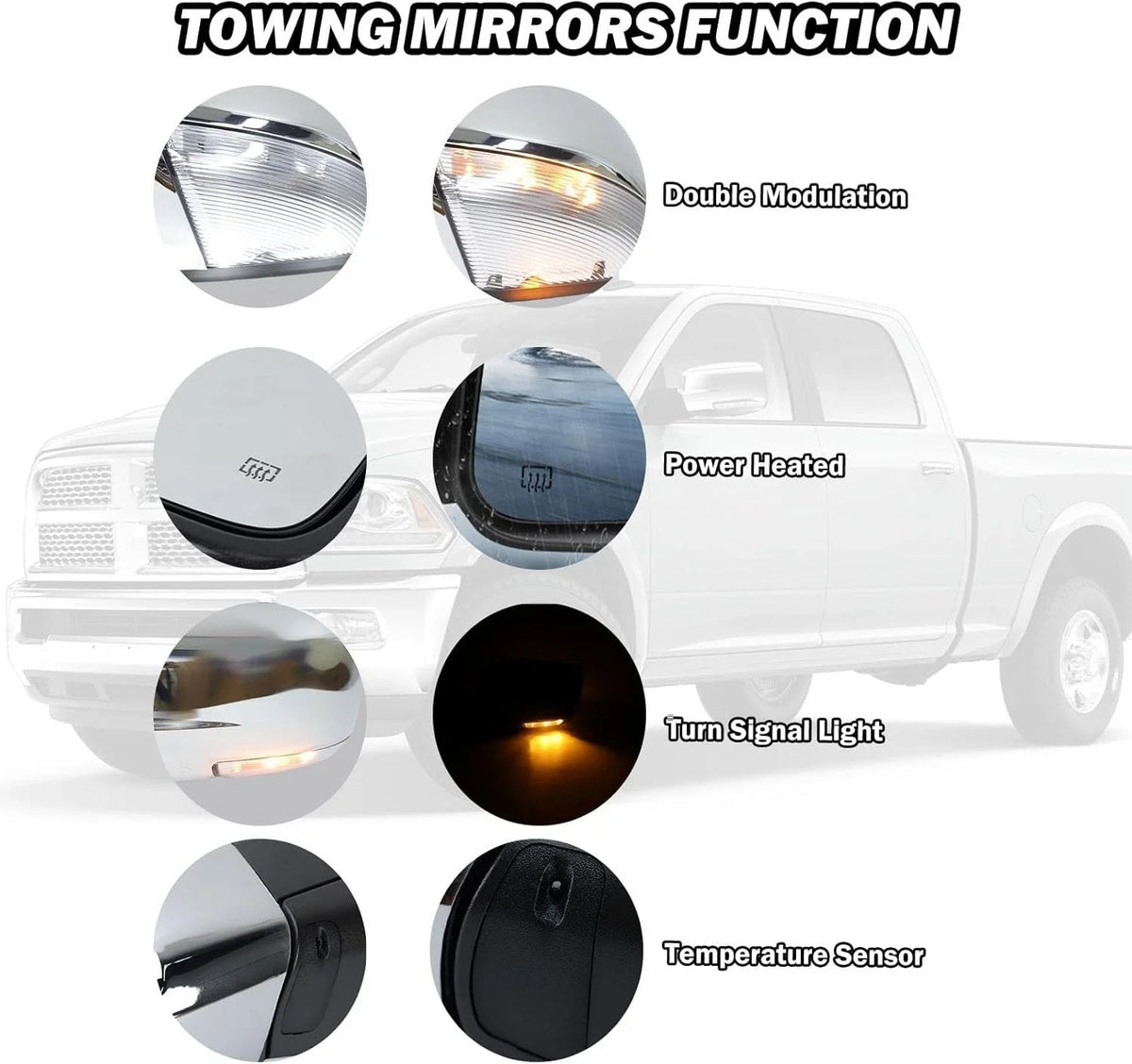Side Mirrors Pair, Power Heated for Dodge Ram 1500 (2009–2012)
