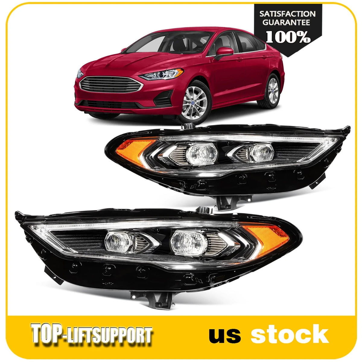2Pcs Full LED DRL Projector Headlights for Ford Fusion (2017–2020)