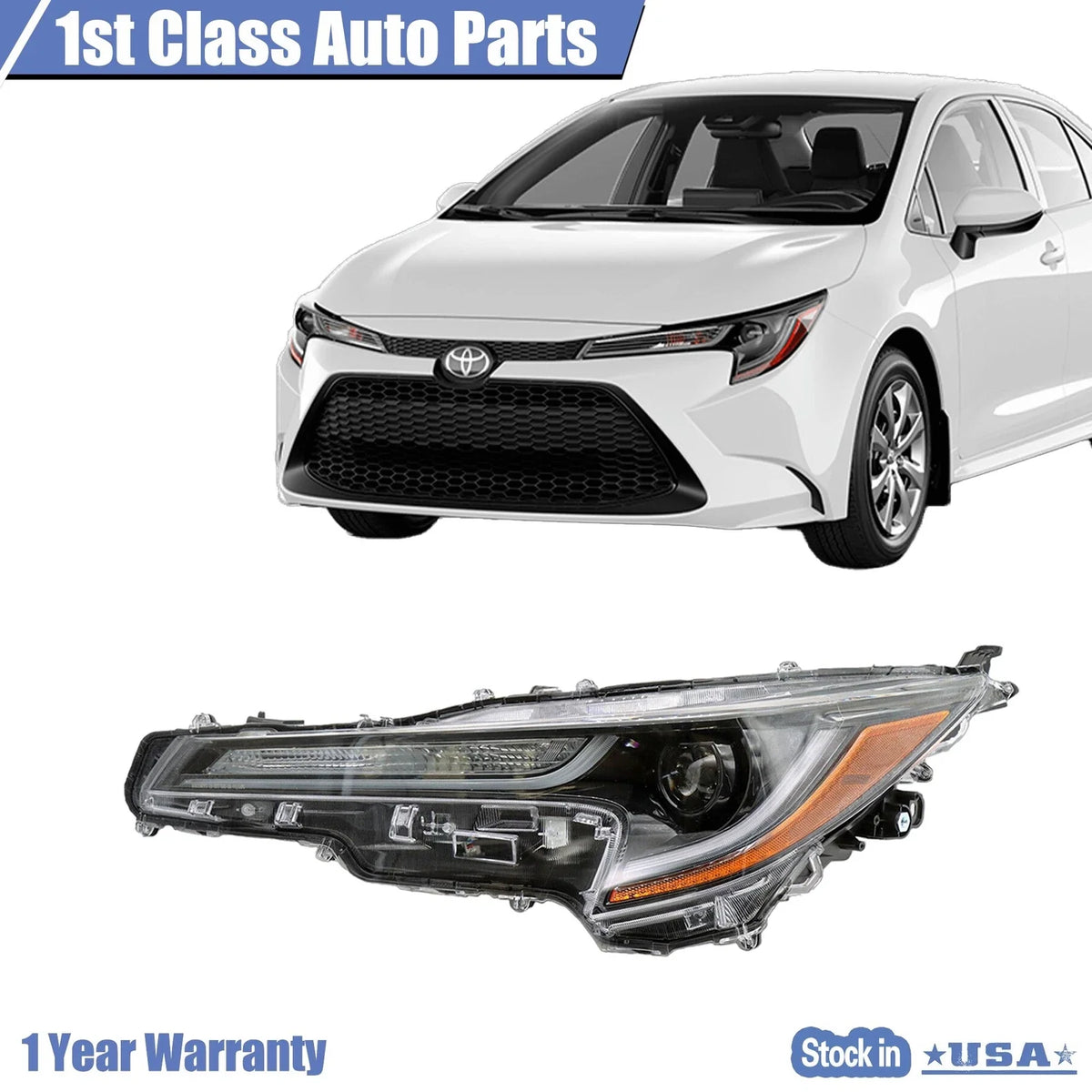 LED Left Driver Side Headlight for Toyota Corolla (2020–2021)