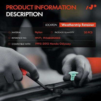 Double Head Green Weatherstrip Retainers 5mm - 30 Pcs for Honda