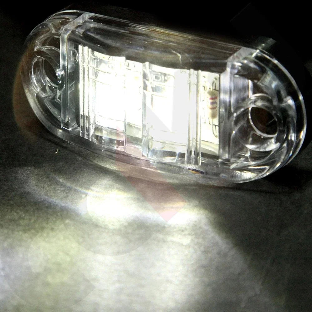 2X LED Light 2 Diode Clear/White Universal Mount Clearance Side Marker