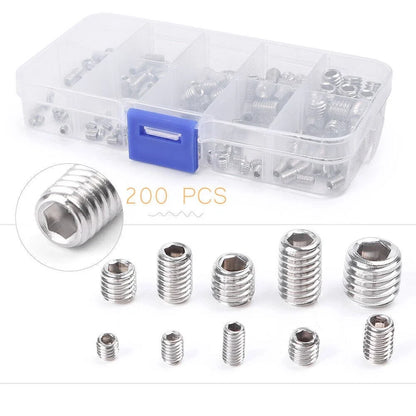 Automotive Hex Socket Set Screws Kit 200PC (M3 M4 M5 M6 M8)
