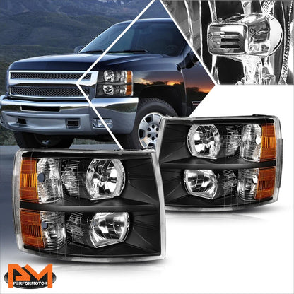 Headlight Lamps Amber Corner Black Housing for Chevy Silverado 2007-14