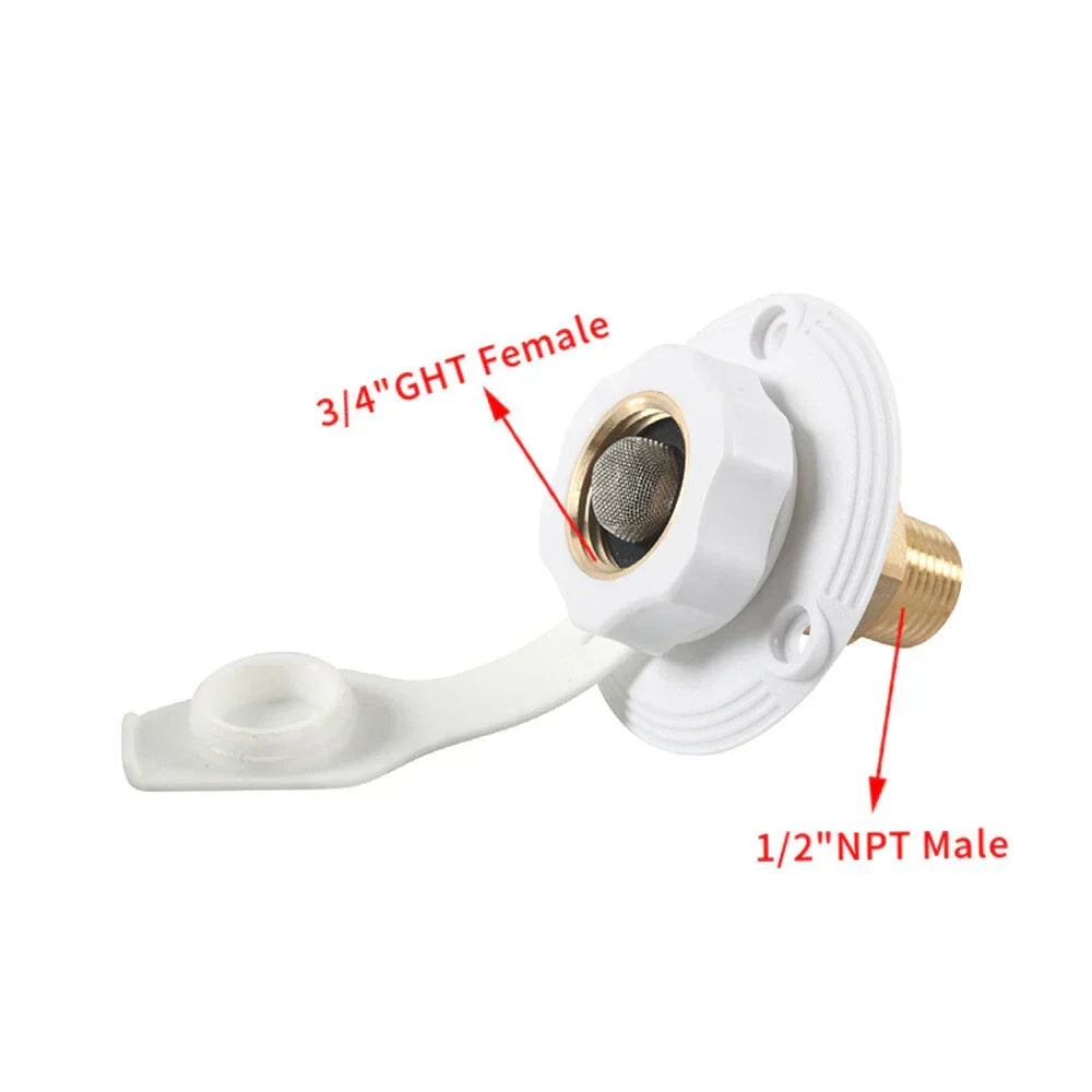 RV Camper Brass Water Fill Inlet Flange with Check Valve