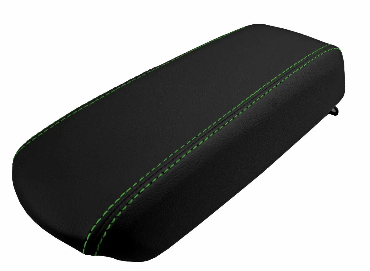Leather Console Lid Armrest Cover for Ford Focus (2008–2011) Black Green Stitch
