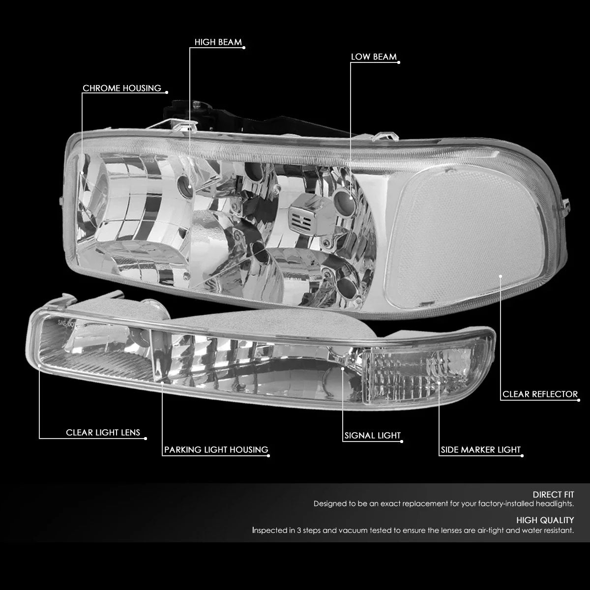 Chrome Housing Clear Corner Headlight for GMC Sierra/Yukon (1999–2007)