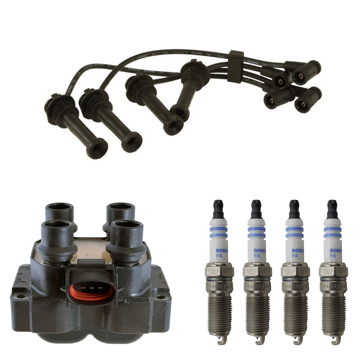 Set of 4 Denso Ignition Coil Wires & Bosch Platinum Spark Plugs for Contour Escort