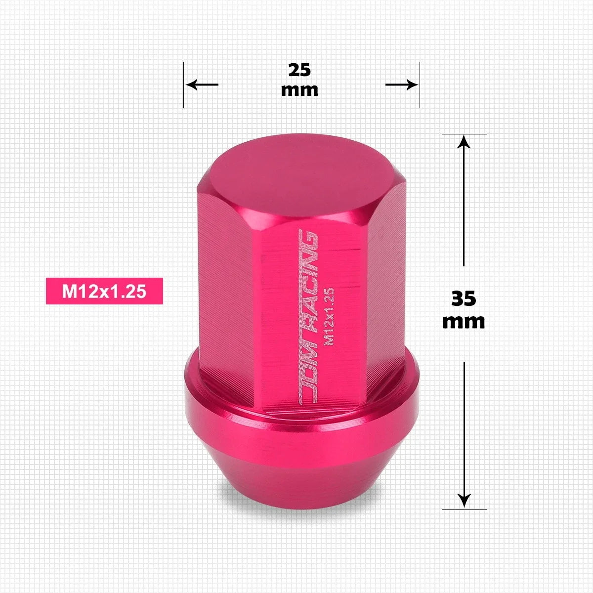 20 Pink JDM Acorn Hex Wheel Lug Nuts M12X1.25 with 25mmx35mm Extension