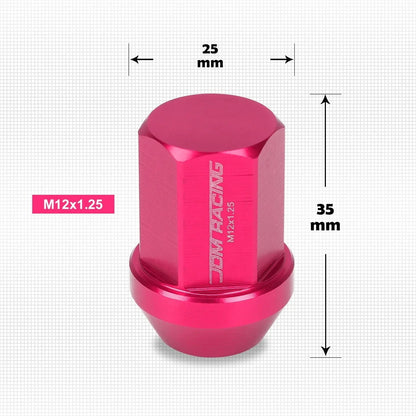 20 Pink JDM Acorn Hex Wheel Lug Nuts M12X1.25 with 25mmx35mm Extension
