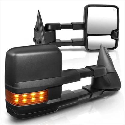 Set of 2 Power Heated Black Towing Mirrors with LED Signal for Silverado/Sierra (1999–2002)