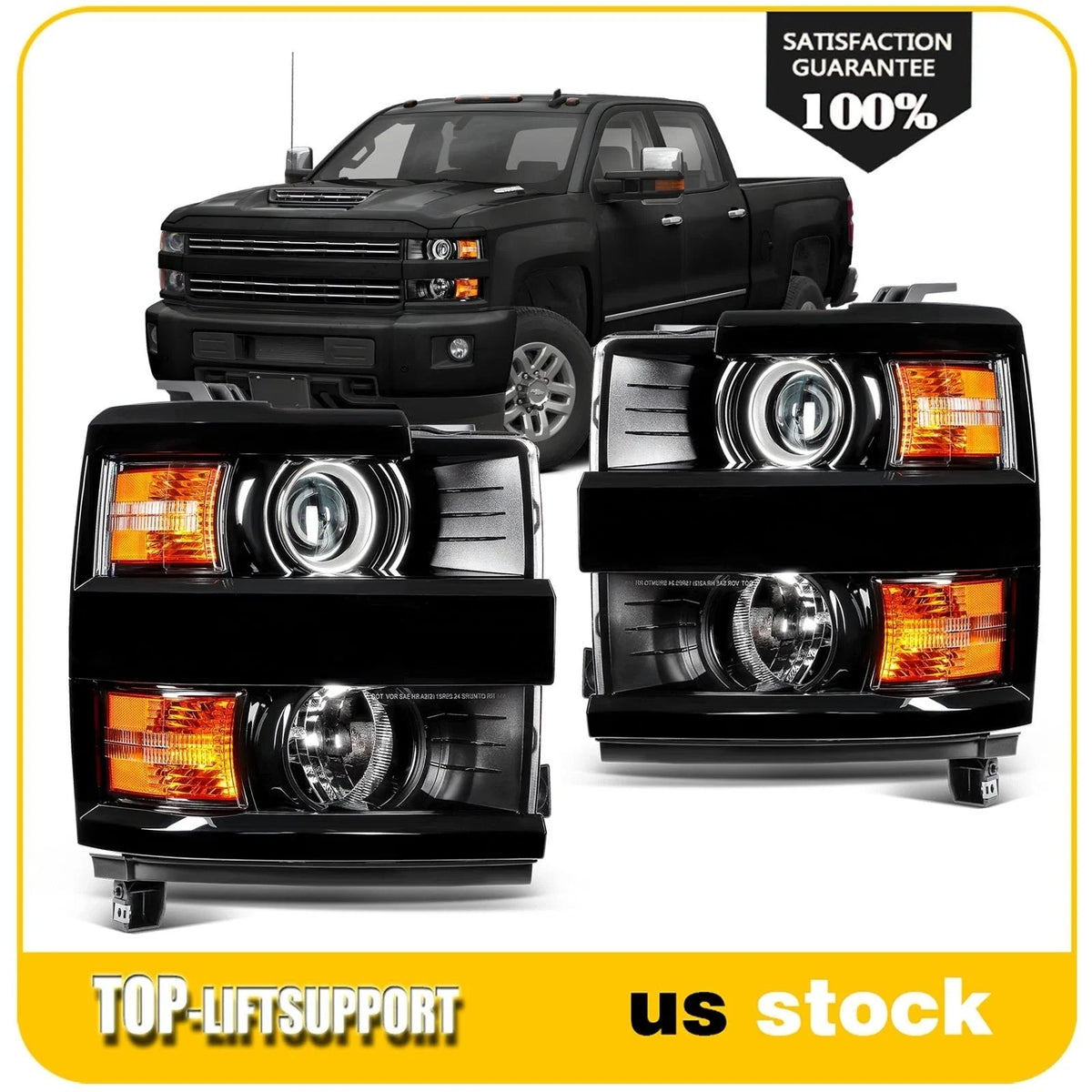 Pair Projector Headlights for Chevy Silverado 2500HD 3500HD (2015–2019)