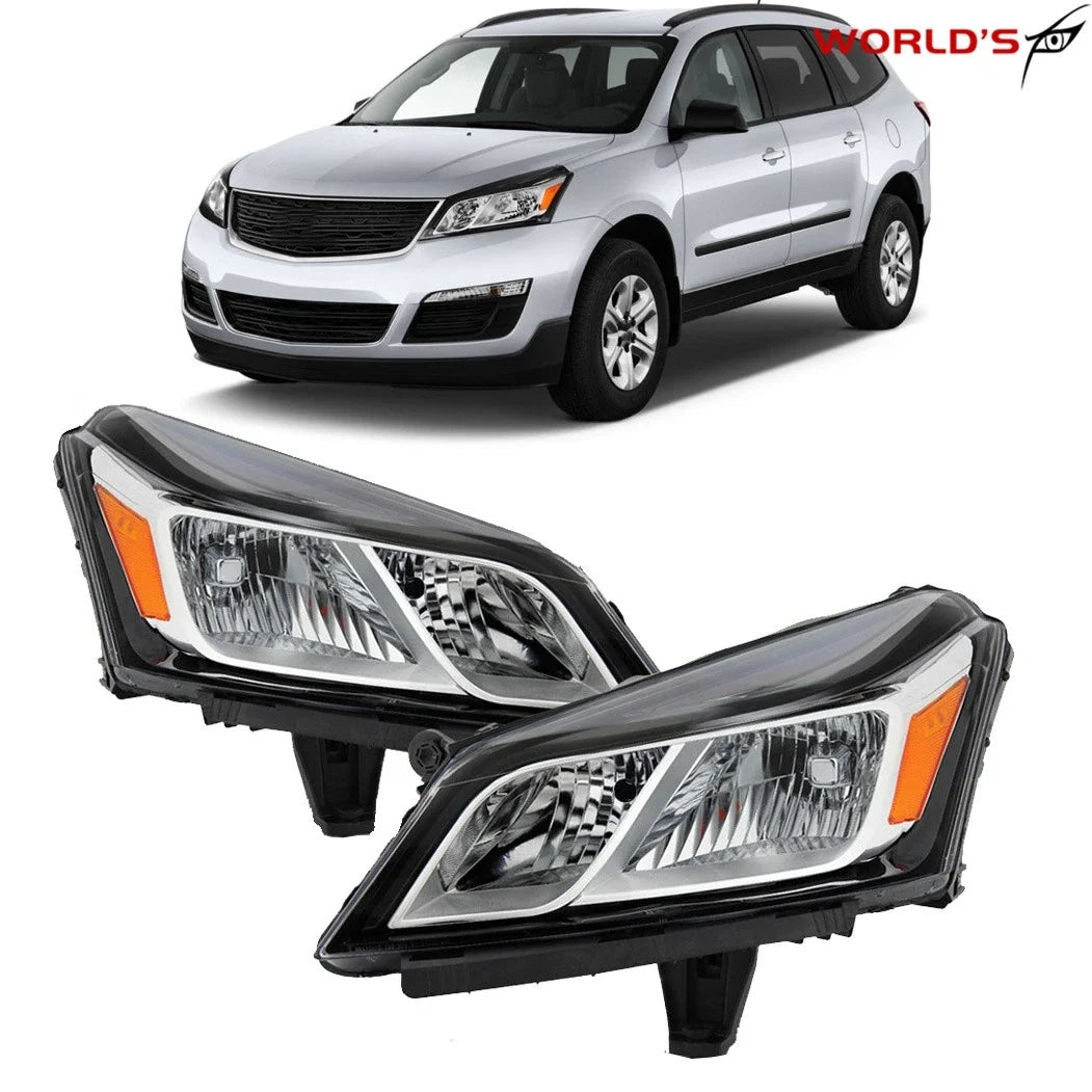 Set of 2 Halogen Headlights for Chevrolet Traverse (2013–2017) Black Chrome